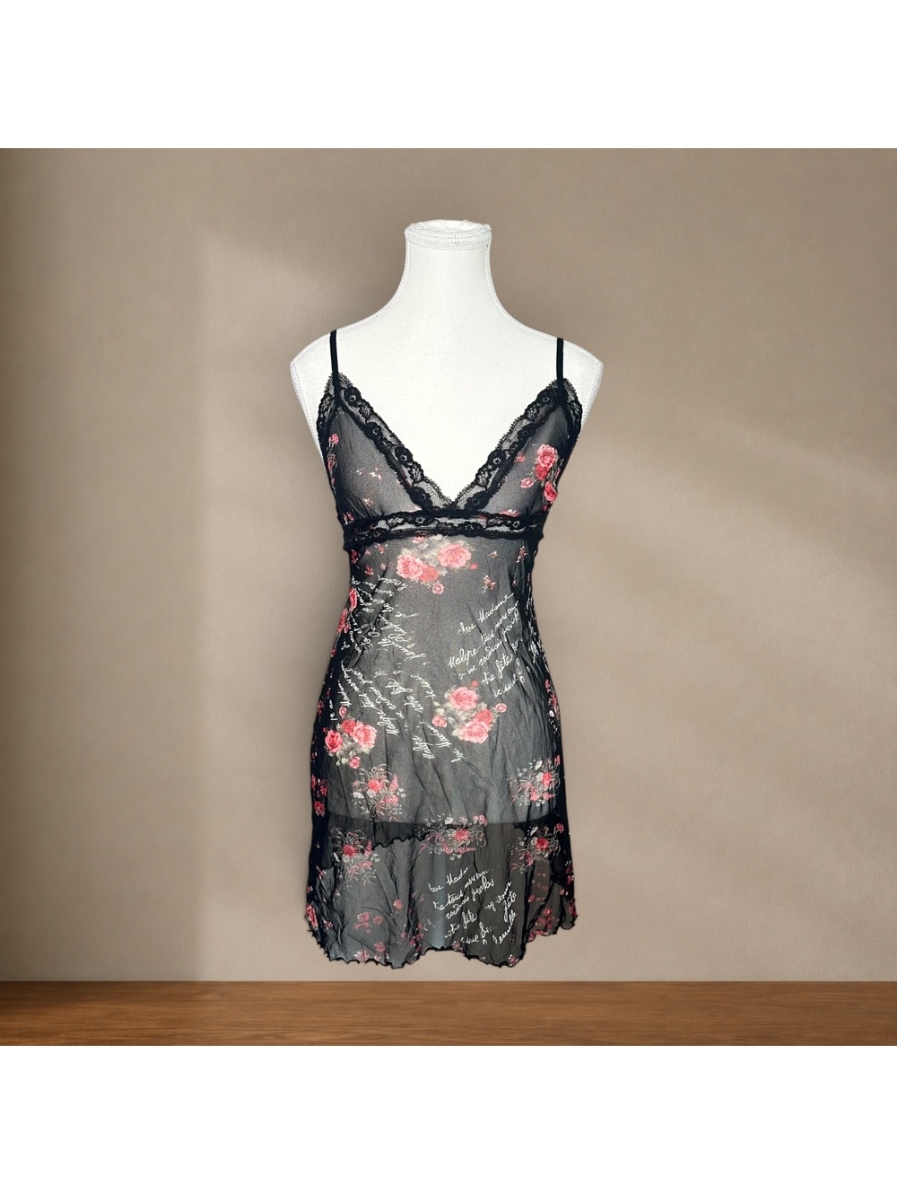 Y2K Arianne Sheer Mesh Floral Babydoll Chemise Made in Canada Coquette Lingerie